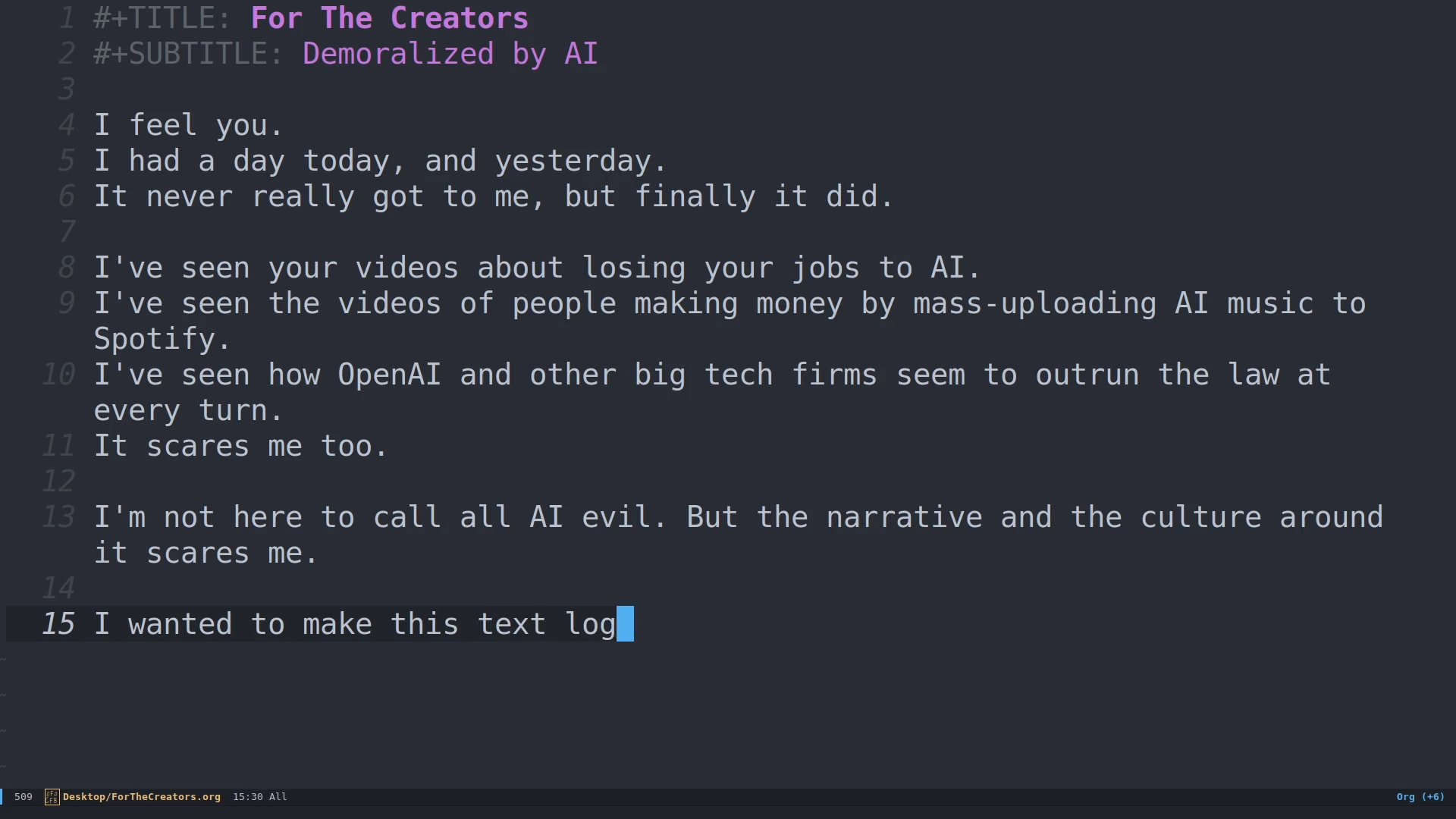 [Text] For the Creators demoralized by AI
